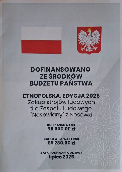 EtnoPolska 2025 - Zakup tradycyjnych strojów ludowych dla Zespołu Nosowiany z Nosówki
